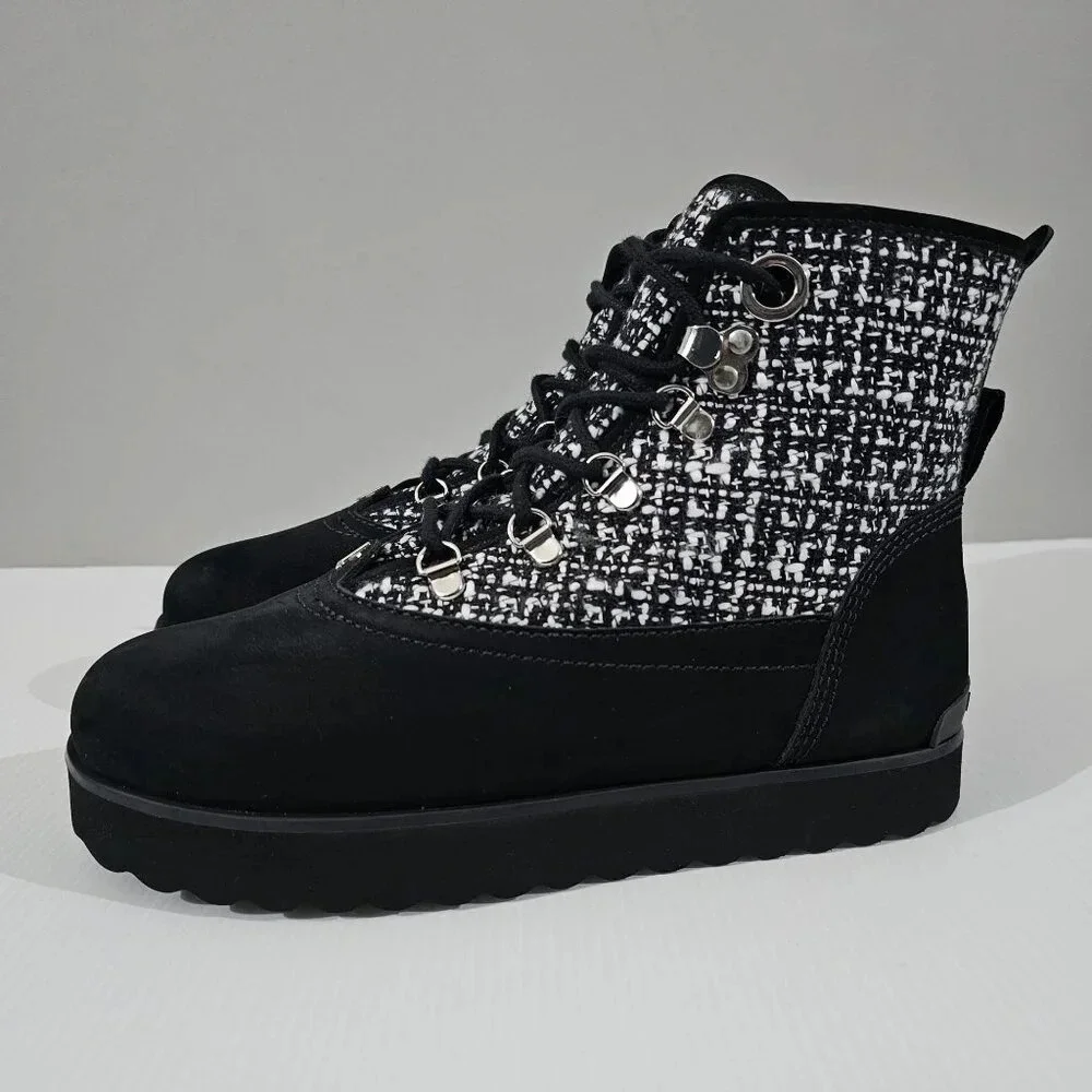 Larroude Black and White Tweed Lace-Up Ankle Booties - Picture 12 of 12